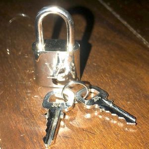 LOUIS VUITTON Palladium Lock and Key Numbers 304 Silver Padlock Rare AUTHENTIC